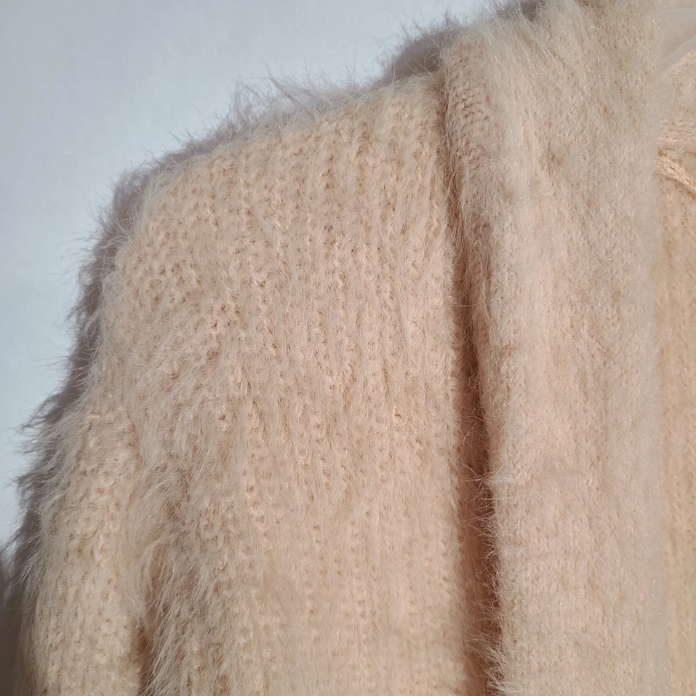 Knitted and knotted cardigan eyelash pocket long cozy sweater - Picture 12 of 16